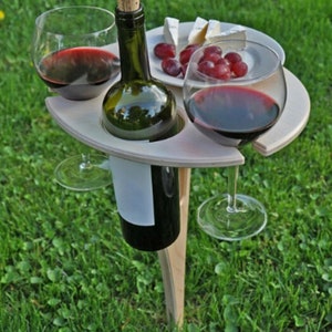 Handcrafted Wooden MDF Portable Folding Wine and Charcuterie Table with Wine glass / Champagne flute holder and bottle holder image 8