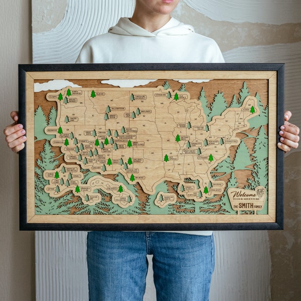 USA National Park Map Wood US Map Of United States Map Wooden USA Map National Park Poster Wall Decor Art Graduation Gift For Mom