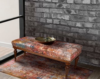Ottomaanse voetsteunstoel, gedempte krukzitbank, oosterse meubelstoel, Ottomaanse houten salontafel, gestoffeerde halingangbank