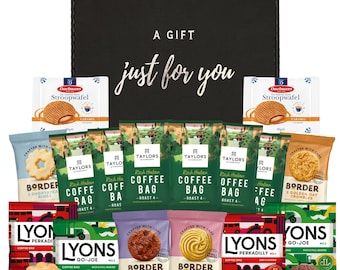 Coffee Gift Set - Taylors Coffee Bags x6, Lyons Coffee Bags x4, Stroopwafels and Border Biscuits - Ground Coffee Gifts for Men and Women