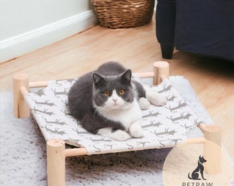 Handgemaakt hangmat huisdierbed | Houten konijnenbed Natuurlijke kattenmand Schattig hondenbed Puppy Luxe hangmatbed Konijnenhuiskat cadeau Hondencadeau Konijnencadeau