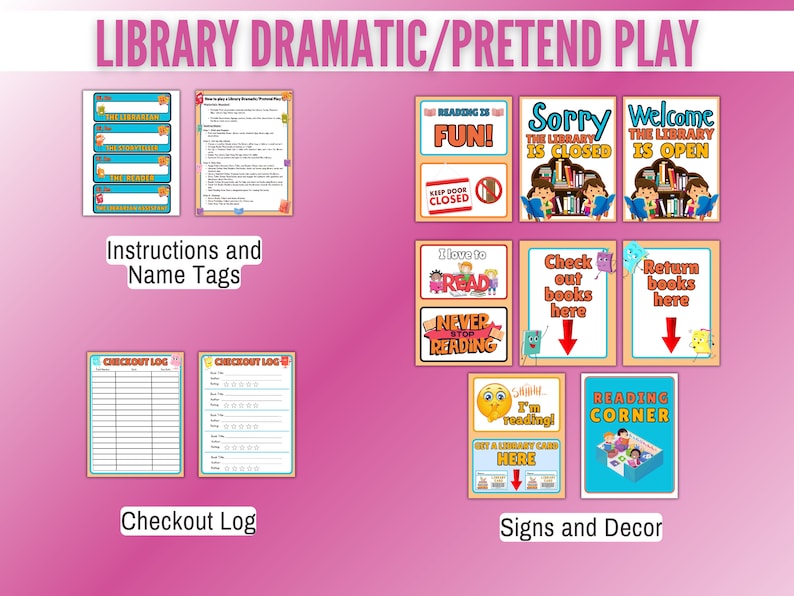Library Dramatic Pretend Play Printables, Kids Crafts, Instant Download ...