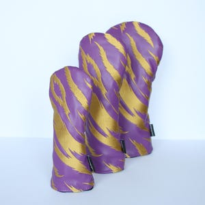 Purple and Gold Embroidered Tiger Stripe Golf Headcovers - Driver, Fairway Wood, Hybrid image 11