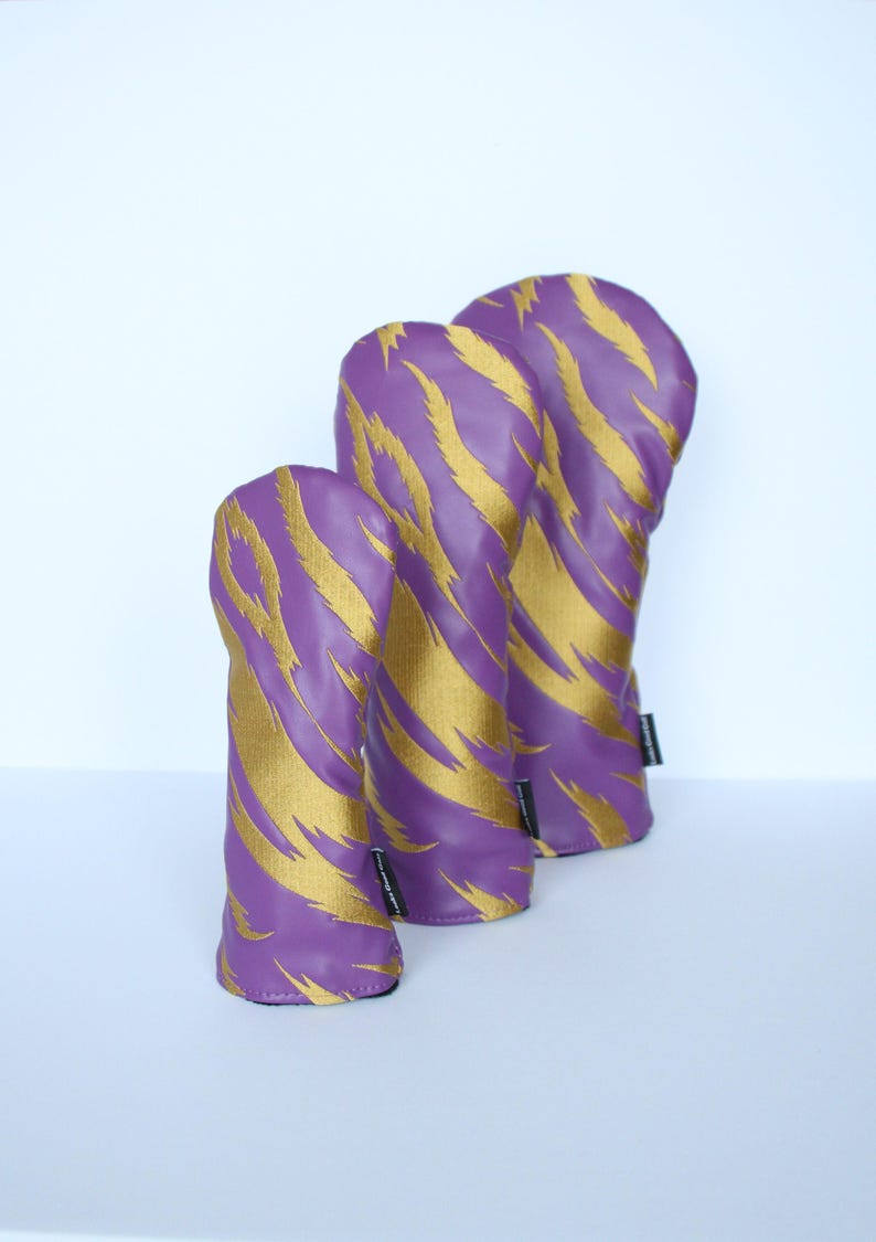 Purple and Gold Embroidered Tiger Stripe Golf Headcovers - Driver, Fairway Wood, Hybrid image 11