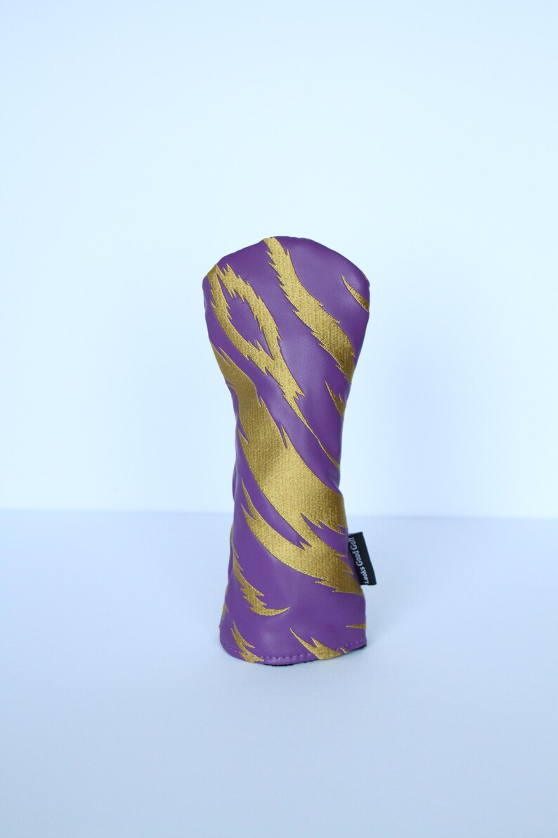 Purple and Gold Embroidered Tiger Stripe Golf Headcovers - Driver, Fairway Wood, Hybrid image 8