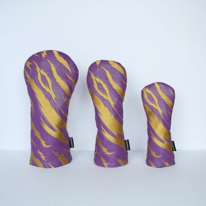 Purple and Gold Embroidered Tiger Stripe Golf Headcovers - Driver, Fairway Wood, Hybrid image 2