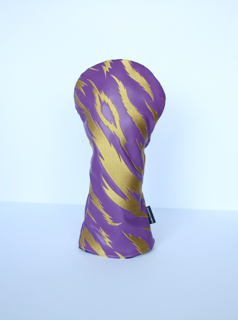 Purple and Gold Embroidered Tiger Stripe Golf Headcovers - Driver, Fairway Wood, Hybrid image 4