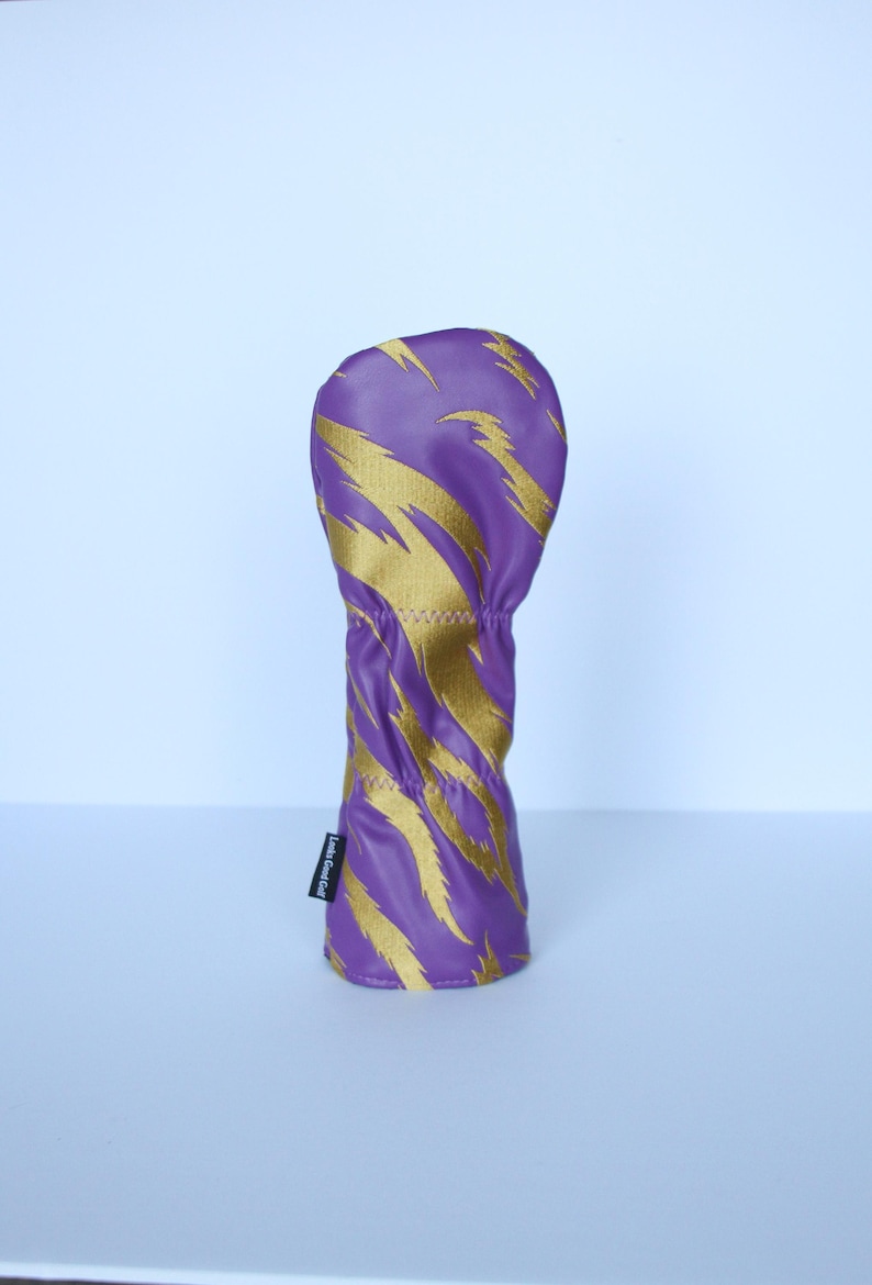 Purple and Gold Embroidered Tiger Stripe Golf Headcovers - Driver, Fairway Wood, Hybrid image 7