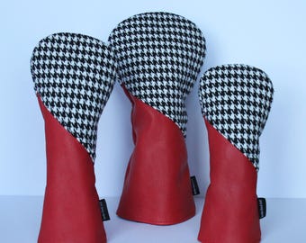 Crimson and Houndstooth Headcovers - Driver, Fairway Wood, Hybrid