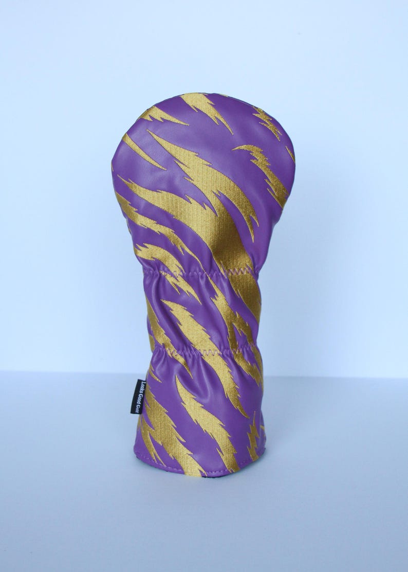 Purple and Gold Embroidered Tiger Stripe Golf Headcovers - Driver, Fairway Wood, Hybrid image 5
