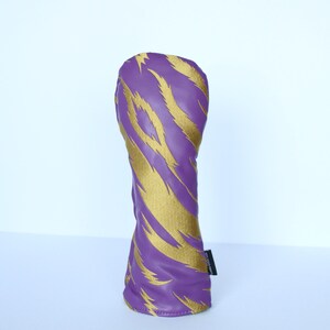 Purple and Gold Embroidered Tiger Stripe Golf Headcovers - Driver, Fairway Wood, Hybrid image 6