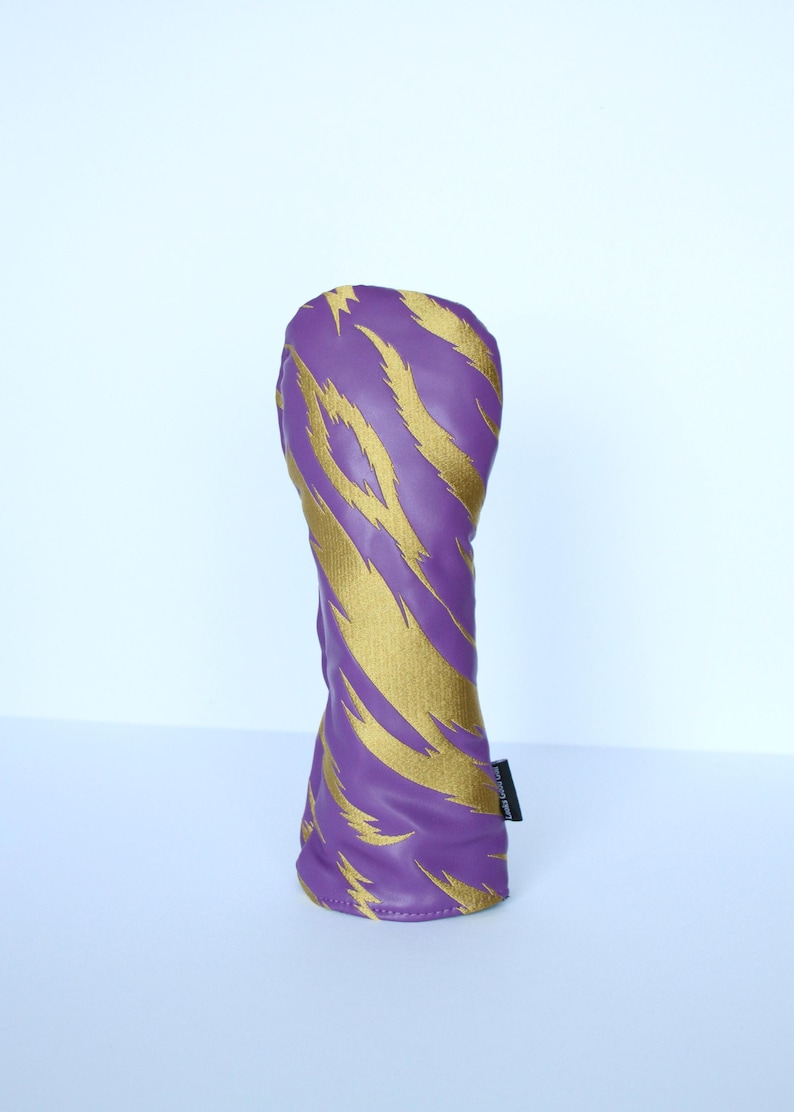 Purple and Gold Embroidered Tiger Stripe Golf Headcovers - Driver, Fairway Wood, Hybrid image 6