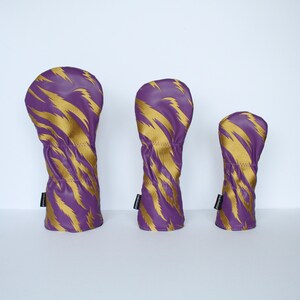 Purple and Gold Embroidered Tiger Stripe Golf Headcovers - Driver, Fairway Wood, Hybrid image 3