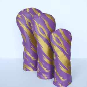 Purple and Gold Embroidered Tiger Stripe Golf Headcovers - Driver, Fairway Wood, Hybrid image 10