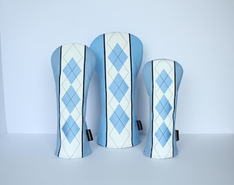 Blue Diamond Argyle Pattern Golf Headcovers - Driver, Fairway Wood, Hybrid