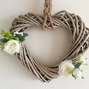 Willow heart shaped wreath for front door, Spring summer white peony & roses door wreath, Mother&#39;s day wreaths door decor, Easter home decor