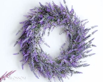 Couronne de porte lavande de printemps, couronne extérieure de lavande artificielle, couronne toutes les saisons, couronne de Pâques pour la porte d'entrée, couronne de fleurs de décoration de mariage