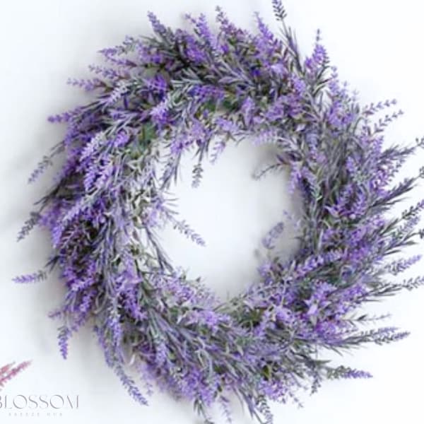 Couronne de porte lavande de printemps, couronne extérieure de lavande artificielle, couronne toutes les saisons, couronne de Pâques pour la porte d'entrée, couronne de fleurs de décoration de mariage