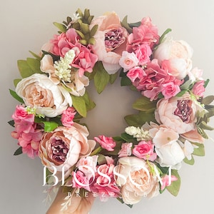 Rosa Pfingstrosenkranz für Haustür, Frühlingskranz, Türkranz, Türkranz, Türkranz, Frühlingskranz, Türschmuck, Türkranz