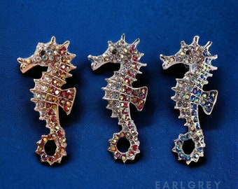 Sparkling Seahorse Brooch with Colorful Rhinestones - Cute Sea Animal Fashion Pin