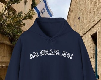 AM ISRAEL HAI Sudadera con capucha / Citas israelíes, estoy con Israel, regalo judío, camiseta de Israel, hebreo, idf, estrella de david Jerusalén