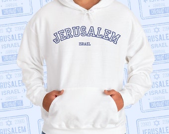 SUDADERA CON CAPUCHA DE JERUSALÉN / Citas israelíes, apoyo a Israel, regalo judío, camiseta de Israel, hebreo, FDI, estrella de David de Jerusalén