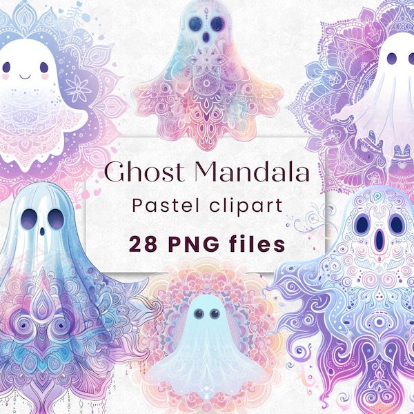 Pastel Ghost Mandala Clipart, Halloween Mandala Clipart, Cute Ghost PNG, Cute Halloween, Commercial Use, 300 DPI, Instant Download