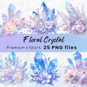 Clipart Wiccan de cristaux floraux, pierres précieuses Boho, PNG magique, sorcière, Boho, imprimables, téléchargement immédiat, 300 DPI