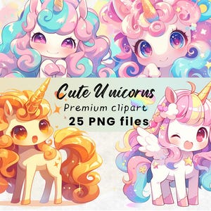 Unicornio Clipart - Personaje Chibi Kawaii PNG, Princesa Mágica, Fantasía Caprichosa, Einhorn, Guardería, Cumpleaños de Niñas, Descarga Digital