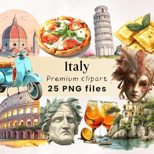 Watercolor Italy Clipart, Italy Art, Italian Culture PNG, Travel Clipart, Vacation Clipart, Mediterranean, Rome Clipart, Venice Carnival