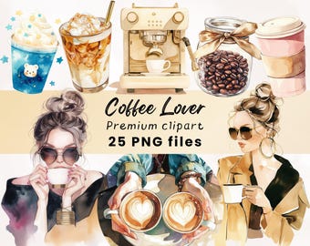 Watercolor Coffee Clipart, Coffee Lover PNG, Digital Planner, Cozy Hot Coffee Clipart, Coffee Mug, Coffee Book Clipart, Hot Drinks PNG, Café