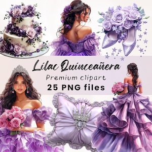 Lilac Quinceañera Clipart, Purple Quinceanera Clipart, Quinceanera Lavender, Mis Quince, Mis 15 Anos, Quinceanera Digital, Quince Invitation