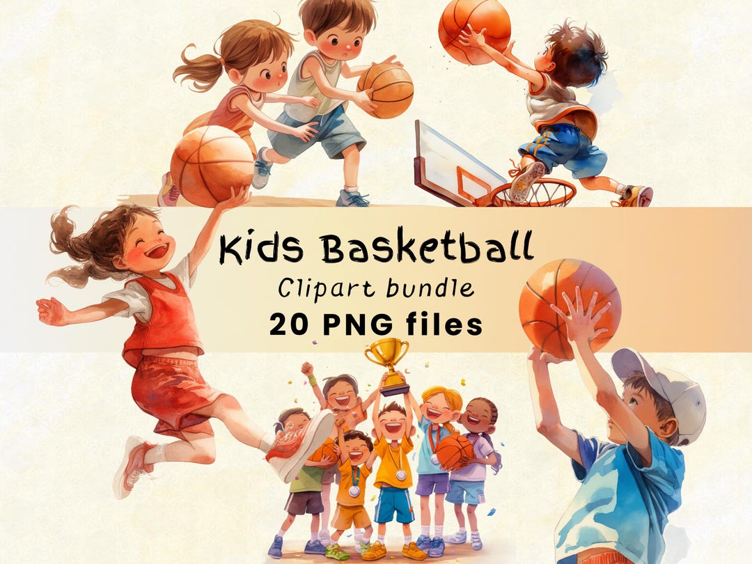 Kids Basketball Clipart, Watercolor Children Playing Basketball, Family ...