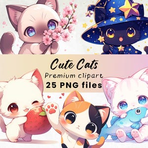 Clipart di gatti carini - Gattino PNG, Chibi Kawaii, Amante dei gatti, Arte per bambini, Stampa per lavori di carta, Download digitale, Clipart di animali, Immagine di gatto
