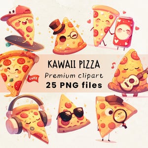 Kawaii Pizza Clipart, Kawaii Essen Clipart, Pizza Kunst, Kawaii Clipart, Süße Pizza, Pizza Party, Pizza PNG, Süße Essen Clipart, Fast Food