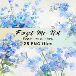 Acuarela No me olvides Clipart, Boho Floral, Flor silvestre azul, Flor de verano PNG, Boda, Uso comercial, Descarga instantánea, 300 DPI