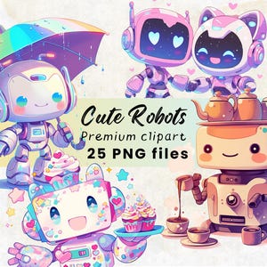 Clipart di robot carino - PNG kawaii, personaggio chibi, asilo nido, stampa artistica stravagante per lavori di carta e uso commerciale, download digitale