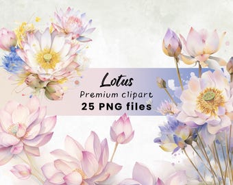 Watercolor Lotus Flower Clipart, Zen Garden, Water Lily Floral, Meditation, Yoga PNG, Pond, Botanical Garden, Instant Download, 300 DPI