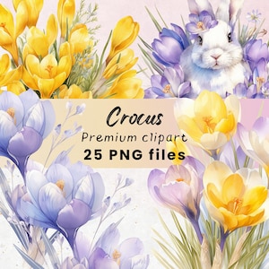 Clipart crocus aquarelle - fleur de printemps PNG, couronne de crocus, impression d'Art floral pour créations en papier et usage Commercial, téléchargement numérique