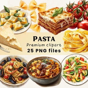 Watercolor Pasta Clipart, Italian Food Clipart, Food Illustration, Italian Pasta Clipart, Pasta Graphics, Travel Clipart, Italy Lasagna