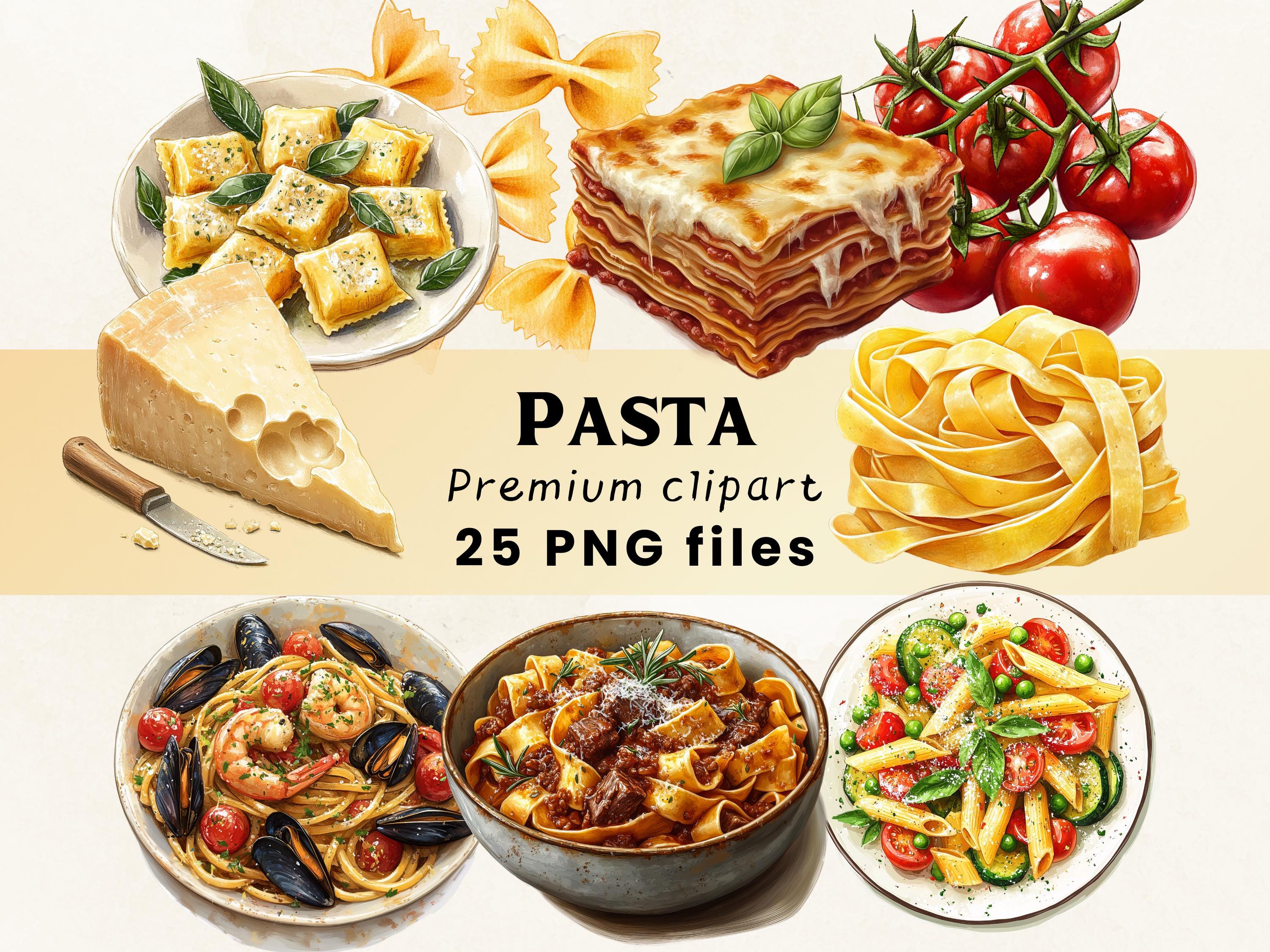 Watercolor Pasta Clipart, Italian Food Clipart, Food Illustration, Italian Pasta Clipart, Pasta Graphics, Travel Clipart, Italy Lasagna