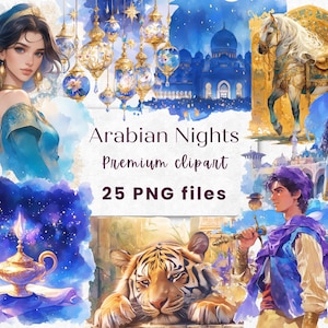 Mille et une nuits clipart, conte de fées magique, mystique, fantastique PNG, désert, persan, princesse, sultan, téléchargement immédiat, 300 DPI