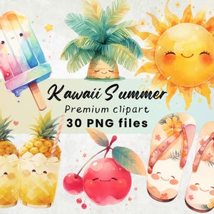 Kawaii zomer clipart, strand clipart, vakantie clipart, Chibi zomer, reizen afbeelding, palmboom, vakantie, pool party png, tropische clipart