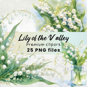 Clipart aquarelle de muguet - fleur blanche PNG, impression d'art couronne de fleurs pour créations en papier et utilisation commerciale, téléchargement numérique