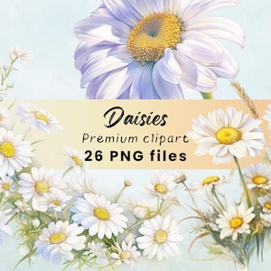 Clipart marguerites aquarelle - PNG de fleurs de printemps, Marguerite florale, couronne, botanique imprimable, créations en papier, sublimation, téléchargement numérique
