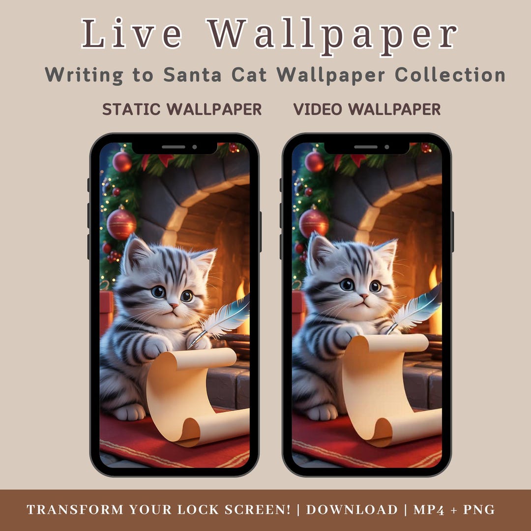 Christmas Kitten Phone Wallpaper | Cozy Holiday Live Wallpaper (digital