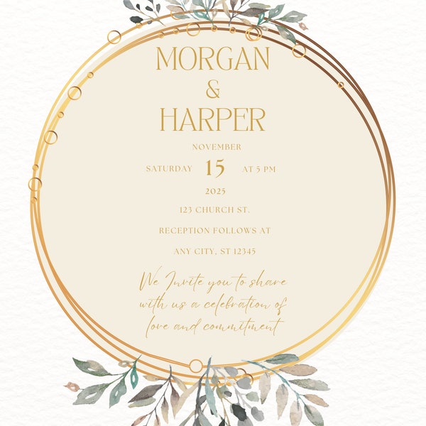 Beige White Floral Elegant Wedding Invitation