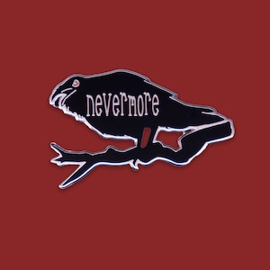 Black Raven &quot;Nevermore&quot;  pin, Black crow brooch, Halloween pin