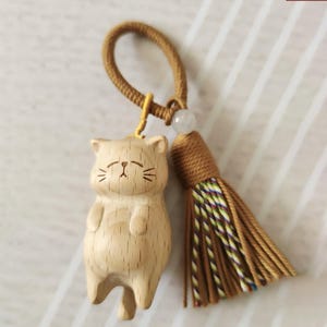 Wooden Cat Car Charms, Kitten Key Chain Charm, Handmade Engraved Cat Dangle