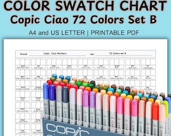 Copic Ciao 72 colori Set B modello di tabella campioni PDF stampabile